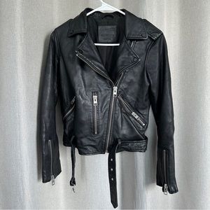 All Saints Black Leather Balfern Biker Longsleeve Jacket S (4)